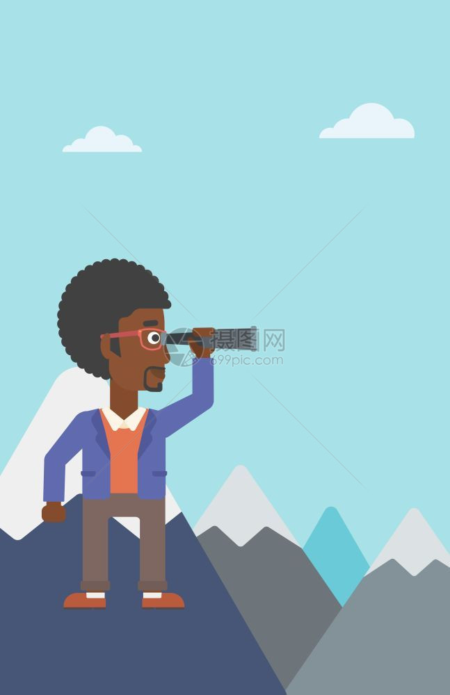 站在山顶寻找机遇的非裔商人图片