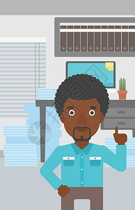 卡通美国人站在办公室里乐观的非裔商人矢量插画设计图片