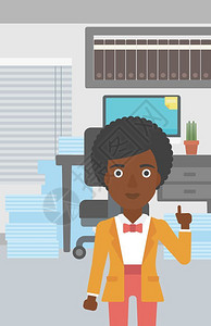 站在办公室里乐观的非裔女商人矢量插画图片