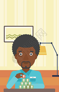 客厅里布局社交网络的非裔男子图片