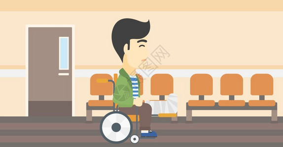 坐在轮椅上的男人坐在轮椅上脚断的男子插画