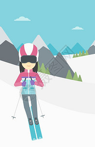 一位在雪山上滑雪的女子图片