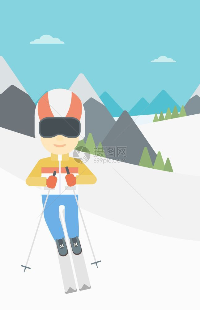 在雪峰上滑雪的女子图片