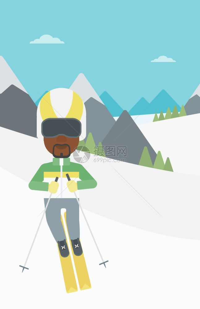 在雪山滑雪的非裔男子图片