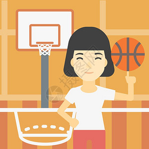 女篮球选手用手指转球卡通插图背景图片