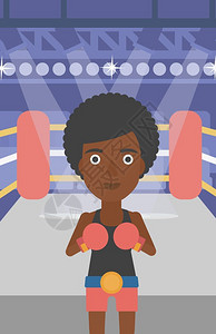 拳击手女一名拳击场上的职业非裔女拳击运动员插画