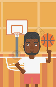 手转篮球一名在球场上转篮球的非裔男球运动员插画