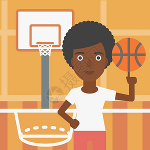 在球场上转篮球的非裔女球运动员背景图片