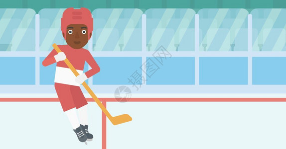 冰球设计素材在赛场上的非裔女冰球运动员插画