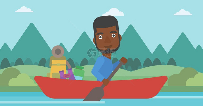 划皮划艇的年轻非裔男子图片