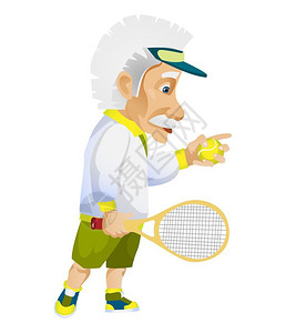 卡通打网球的老头矢量插图图片