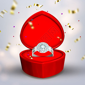 店招珠宝素材心形红色盒子金银戒指矢量素材插画