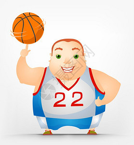 脂肪球卡通人物快乐的胖子男人篮球矢量说明eps10插画