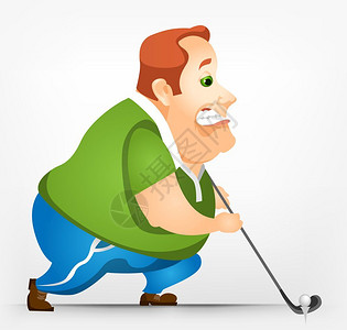 脂肪球卡通打高尔夫球的中年人矢量插画插画