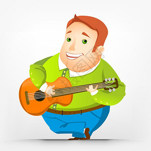 弹吉他的胖子卡通矢量形象图片