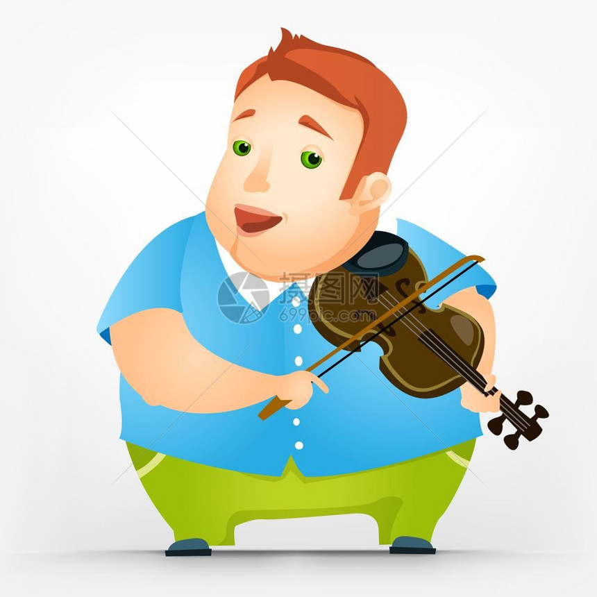 来小提琴的胖子卡通矢量形象图片