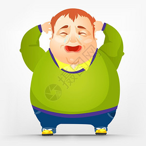 肥胖男人哭泣的胖子卡通矢量形象插画