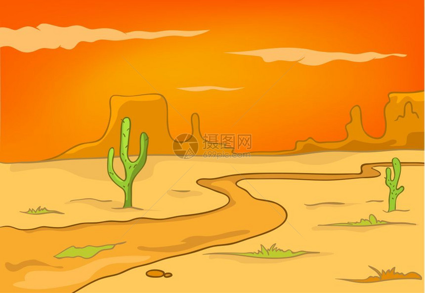 卡通自然景观沙漠孤立在白色背景矢量图片