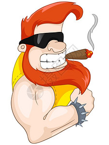 抽烟肌肉卡通男插画图片