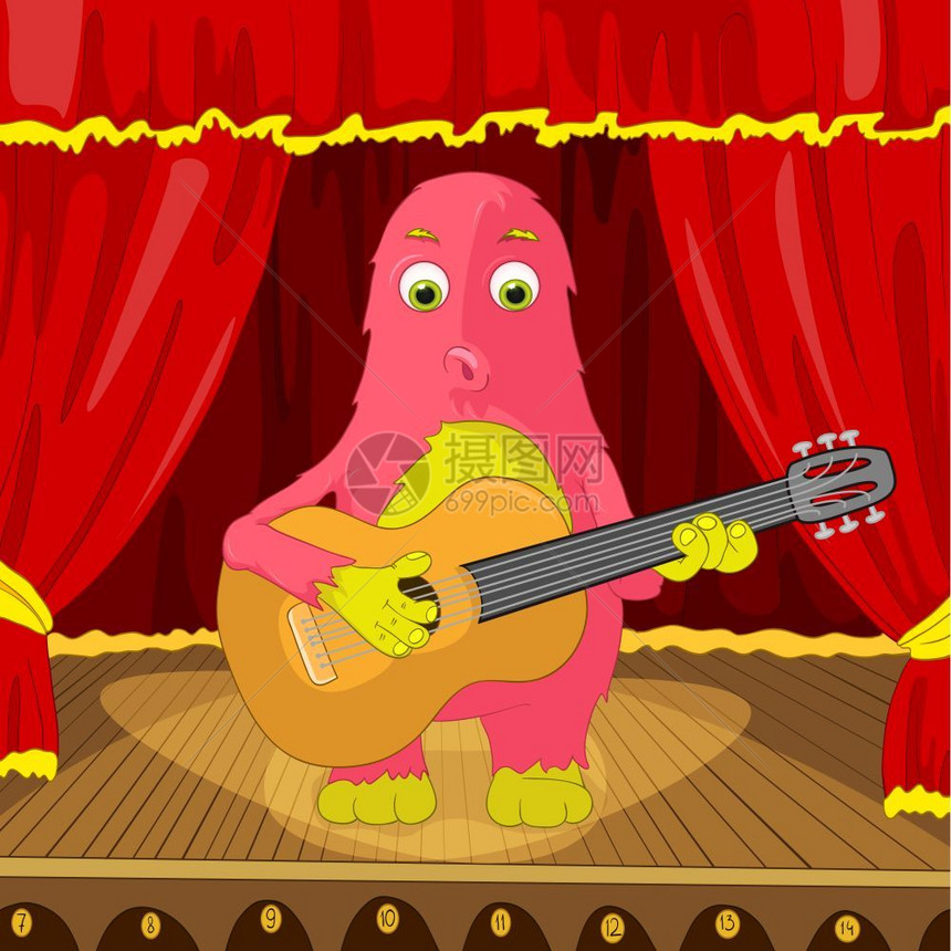 弹吉他的粉色卡通怪兽图片