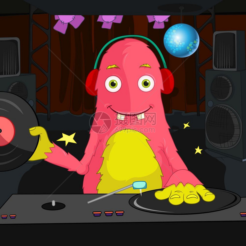 粉色卡通怪兽DJ图片