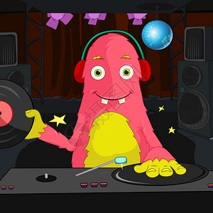 粉色卡通怪兽DJ图片
