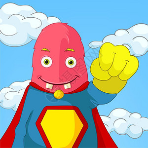 卡通可爱粉红色怪兽装扮超人矢量插图背景图片