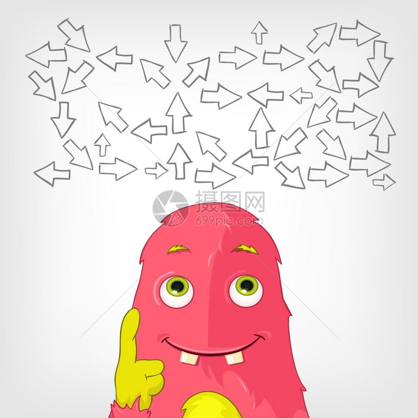 粉色卡通怪兽和杂乱的箭头图片