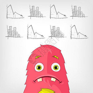 粉色卡通怪兽和手绘下行预测图示图片