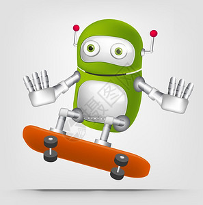 卡通可爱机器人滑滑板矢量插图背景图片