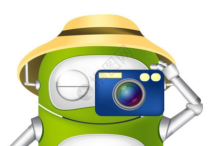 绿色卡通机器人拍照图片