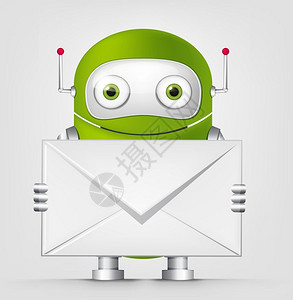 绿色卡通机器人和信封图片