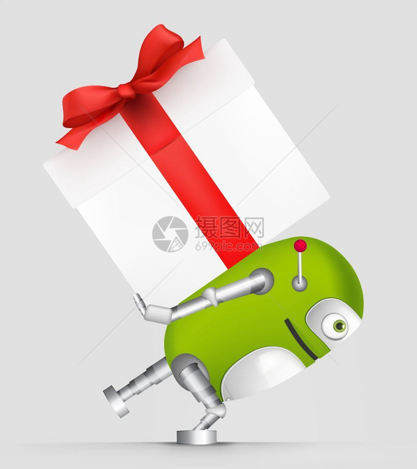 送礼物的绿色卡通机器人图片