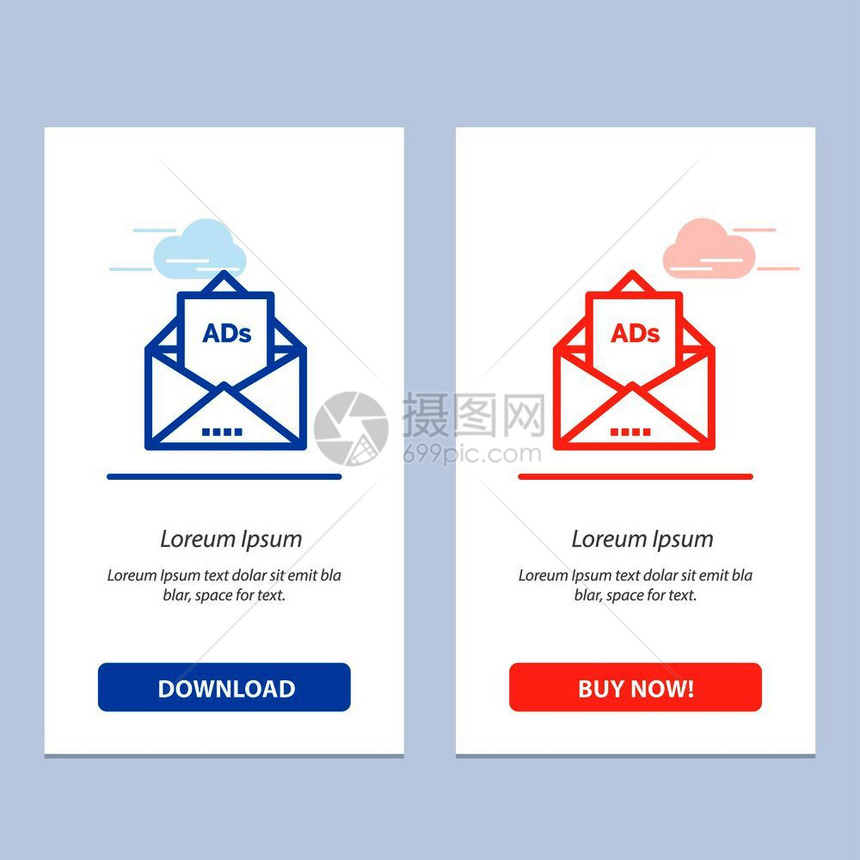 广告电子邮件信蓝色和红邮件下载购买网络部件卡模板图片