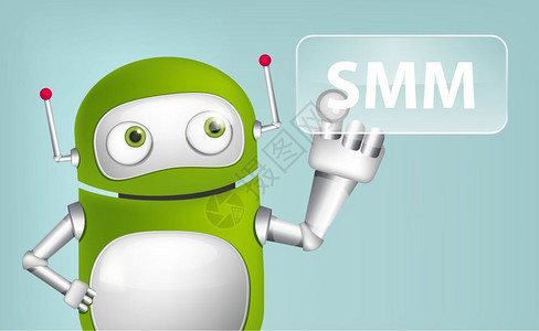 绿色卡通机器人和smm概念图片