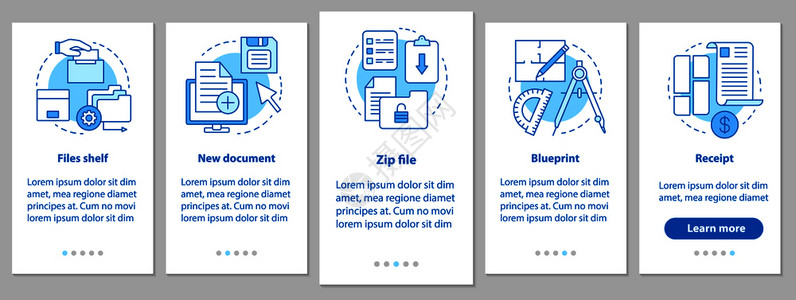 绘蓝图新跨越包含线概念的移动应用程序页面屏幕上的移动大数据文件存储新档拉链件蓝图接收步骤形指示uxi带有插图的gui矢量模板包含线概念的移动插画