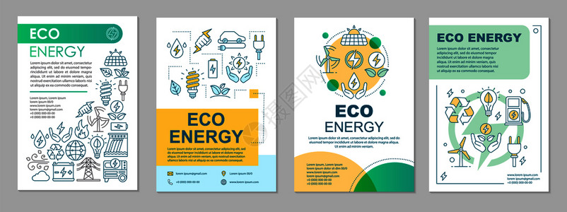 生态能源小册子布局绿色技术传单小册子带有线插图的传单印刷设计替代能源杂志的矢量页面布局年度报告广海生态能源小册子模板布局背景图片