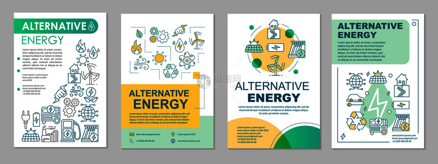 替代能源小册子布局生态能源传单小册子带有线插图的传单印刷设计发电杂志的矢量页面布局年度报告广海替代能源小册子模板布局图片