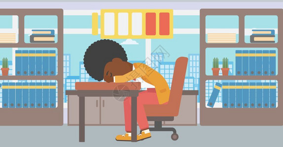 美国办公室在工作场所睡觉的非裔女子插画