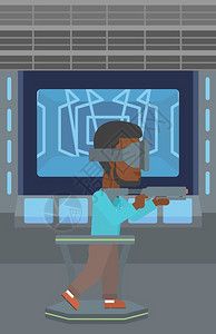 一名身着虚拟现实头盔的非裔男子矢量插画图片