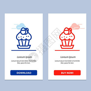 法式鸡蛋布丁纸杯蛋糕蓝色和红色下载购买模板插画