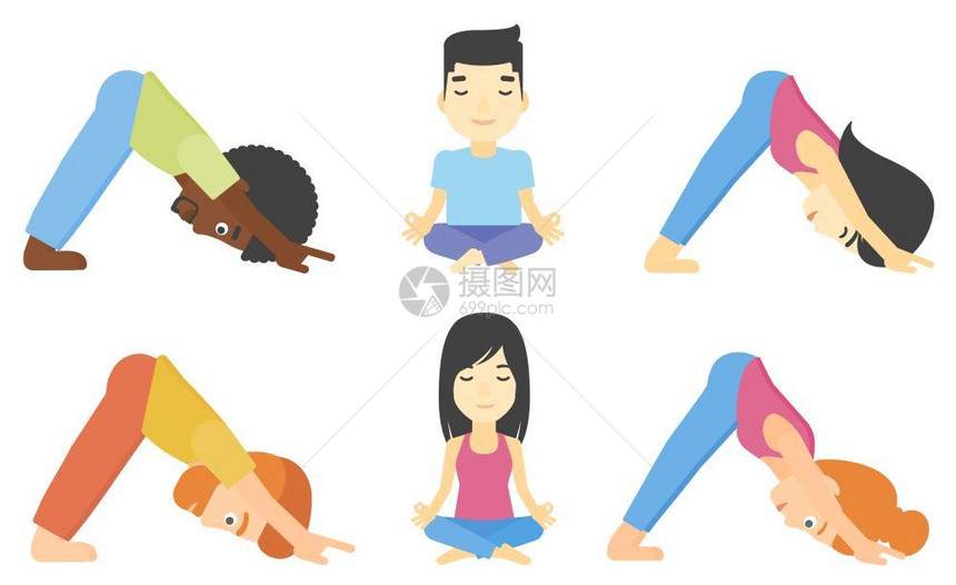 瑜伽运动矢量人物卡通插画图片