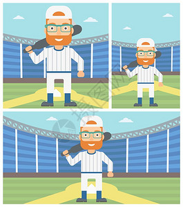 专业棒球运动员矢量平面设计图图片