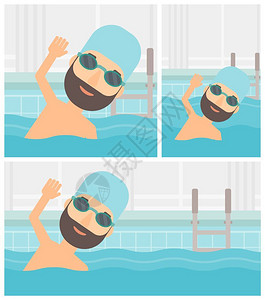 男职业游泳员矢量平板设计图图片