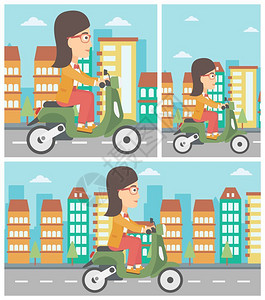 女子骑着摩托在城市骑行图片