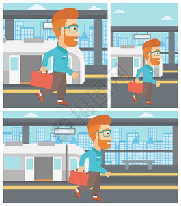一个在火车平台上奔跑的年轻男子图片