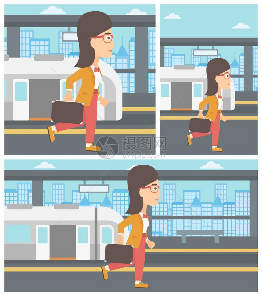 在火车平台上奔跑的女子图片