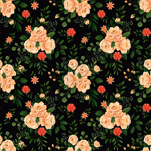 花朵图案玫瑰是黑色印刷品花蕾和鲜无缝的矢量图案背景图片