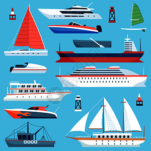 大型船只海上运输洋游轮船帆大型海运船只插画
