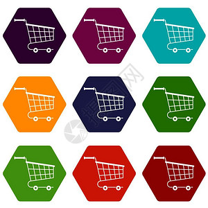 超市手推车彩色六边形图标矢量设计元素图片